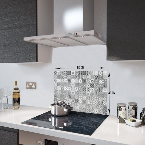 DECORITA Cam Ocak Arkası Koruyucu - Karakalem Desen - 3