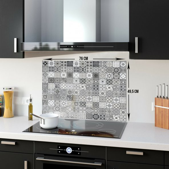 DECORITA Cam Ocak Arkası Koruyucu - Karakalem Desen - 5