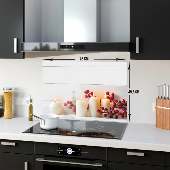 DECORITA Cam Ocak Arkası Koruyucu - Beyaz Mum - 5