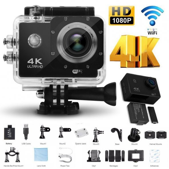 AngelEye KS-503 4K Ultra HD 170 Derece Wifi Aksiyon Kamera UZAKTAN Kumandalı