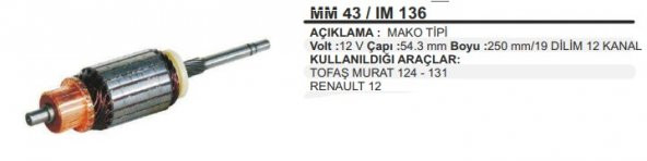 Im136 Mako 12V 12Kanal Murat-Renault (761) Mm43 Marş Kollektörü