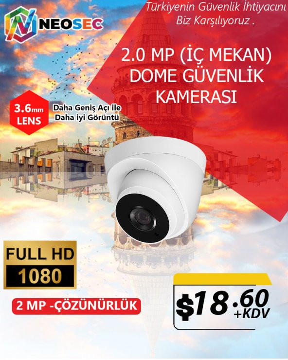 2.0 MP (İÇ MEKAN) DOME GÜVENLİK KAMERASI (1080p HD)