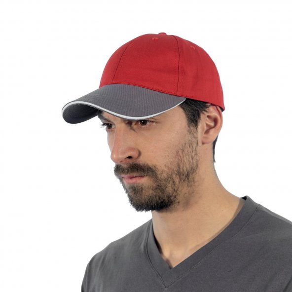 Şensel, Spor Şapka, Kırmızı-Gri -110E302- Günlük Şapka, Outdoor
