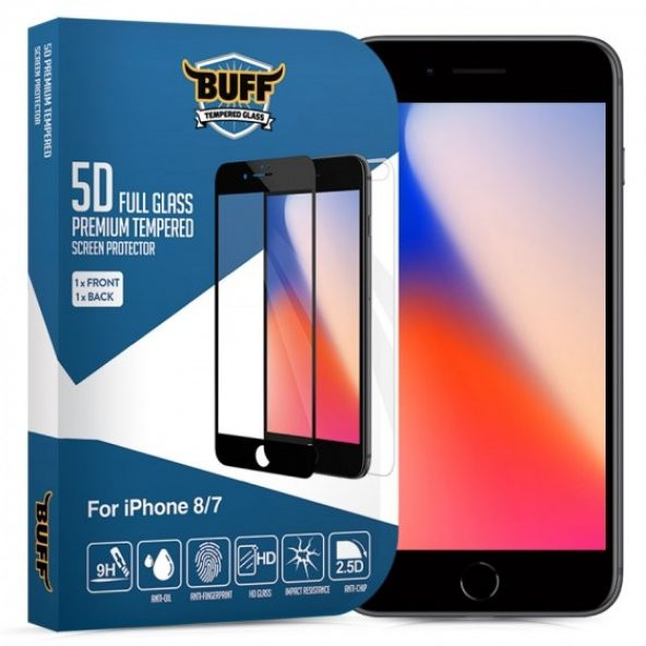 Buff iPhone 8 / 7 - 5D Glass Ekran Koruyucu - Kırılmaz Cam