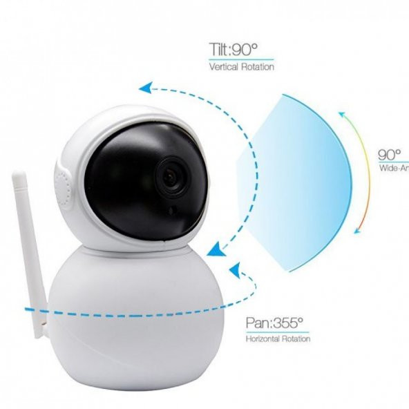 360º Kablosuz Wifi İp Kamera 1080P Full HD 3 MP Haraket Sensörlü Gece Görüşlü Ev, Ofis, Bebek İzleme
