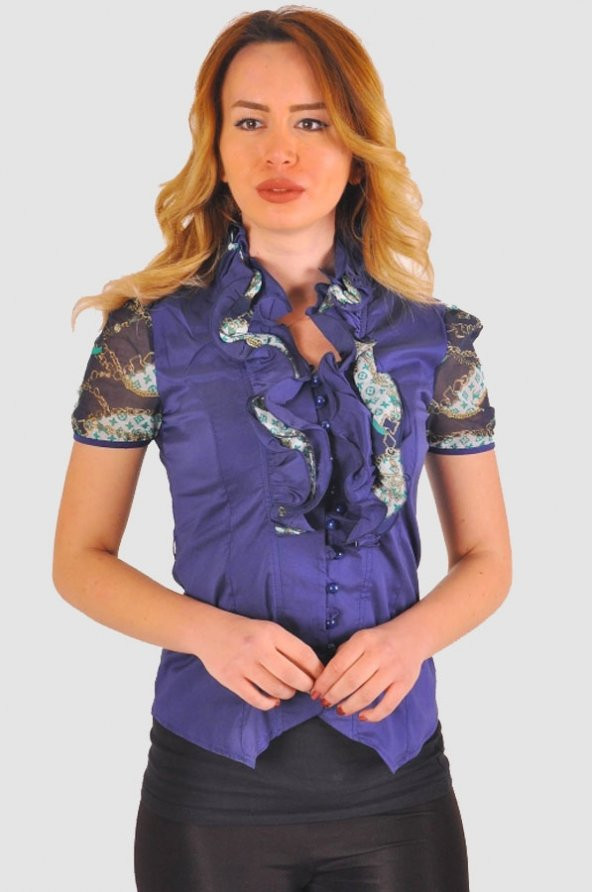 Bayan lacivert  bluz gömlek 4430-2-232