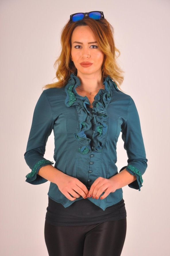 Bayan koyu yeşil  bluz gömlek 4430-2-232