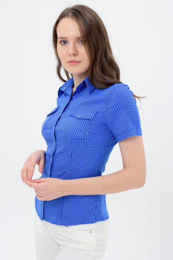 Mavi kısa kol bayan gömlek  2815-2