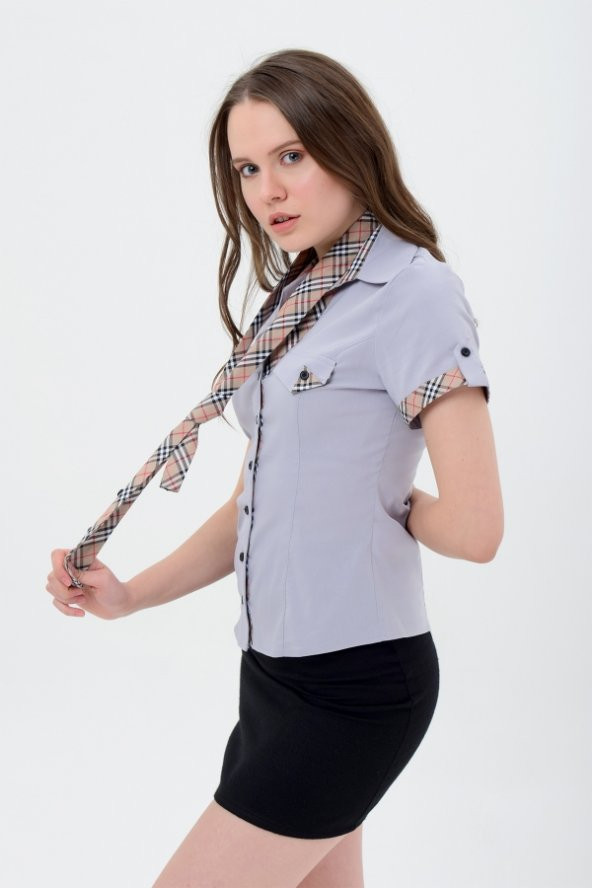 Kravatlı kısa kol gri gömlek  710-2-9