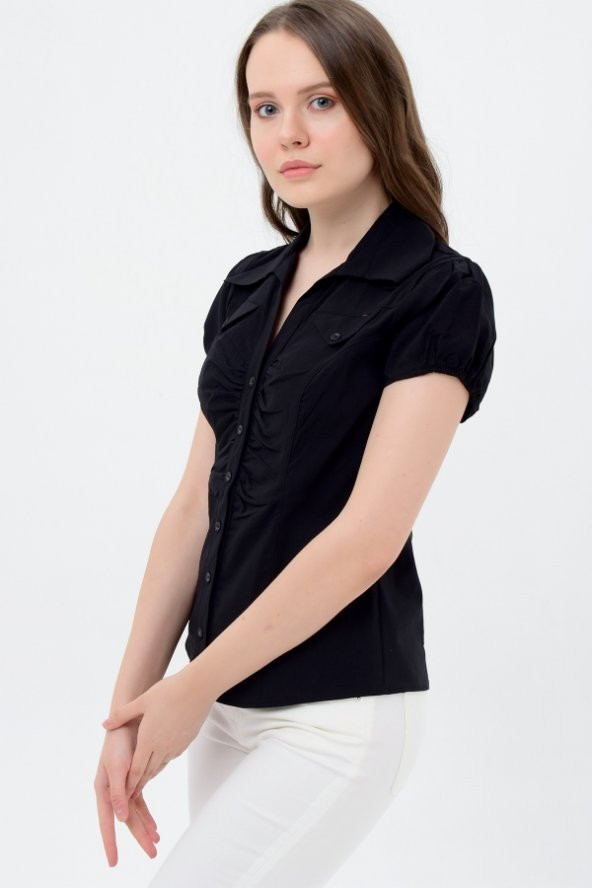 Siyah kısa kol bayan gömlek  625-2-9