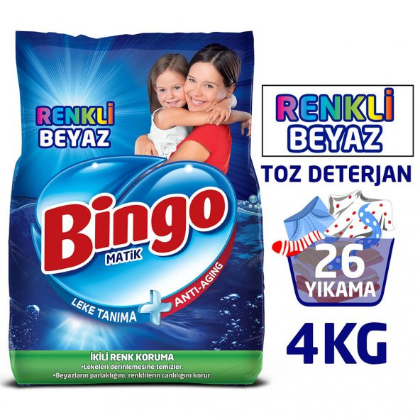 Bingo Renkli&Beyaz Toz Çamaşır Deterjanı 4 Kg