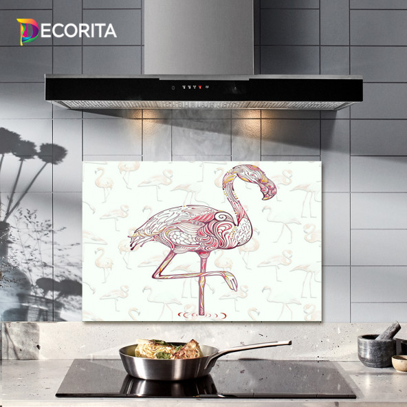 DECORITA Cam Ocak Arkası Koruyucu - Flamingo Desen - 1