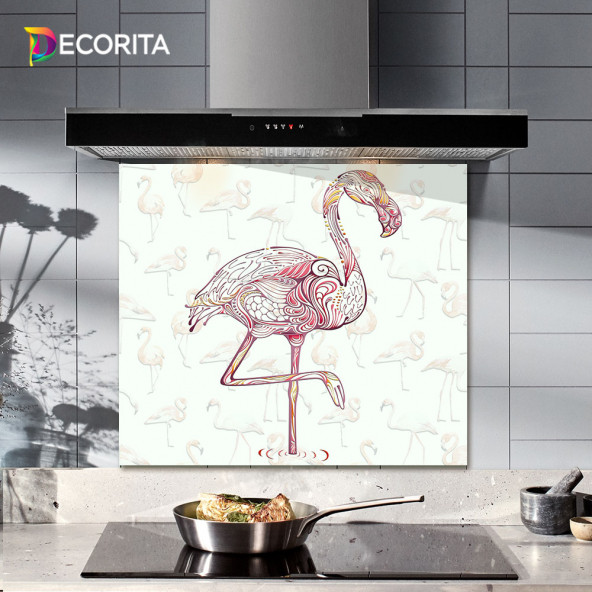 DECORITA Cam Ocak Arkası Koruyucu - Flamingo Desen - 2