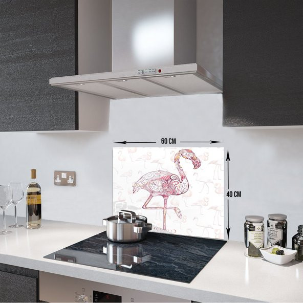 DECORITA Cam Ocak Arkası Koruyucu - Flamingo Desen - 3