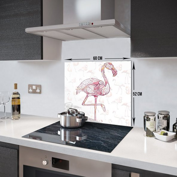 DECORITA Cam Ocak Arkası Koruyucu - Flamingo Desen - 4