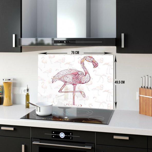 DECORITA Cam Ocak Arkası Koruyucu - Flamingo Desen - 5