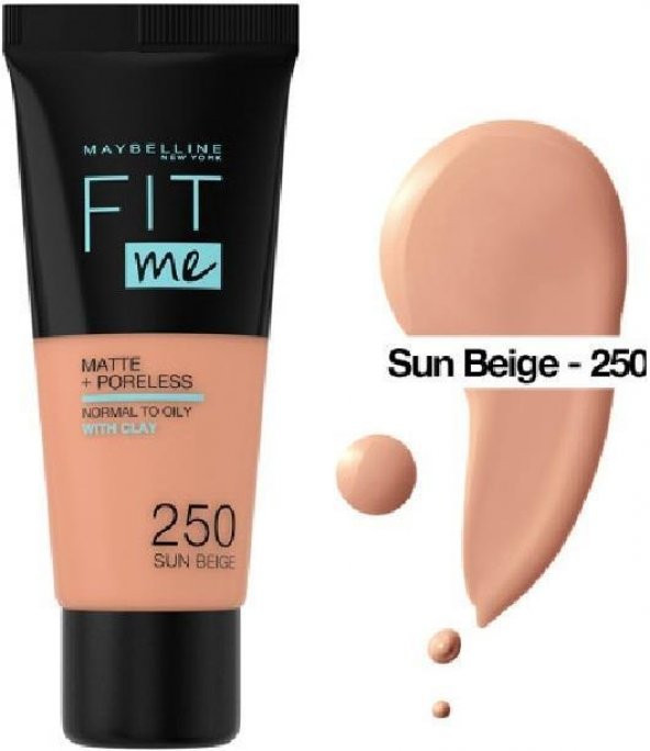 Maybellıne Fıt Me Matte Poreless Fondöten 250 Sun Beıge - 2