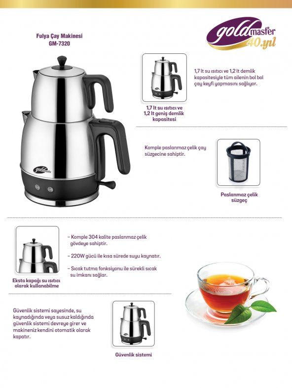 Goldmaster GM-7320 Fulya 1.7 L Çay Makinesi İnox - 2