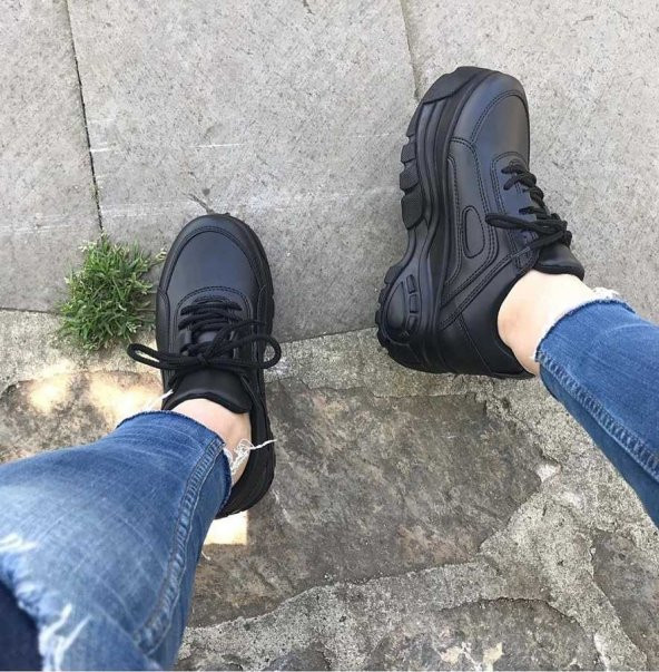 Ayax 12432 Kalın Yüksek Taban Beyaz Bayan Spor Ayakkabı (36-40) - 7