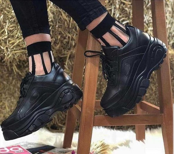 Ayax 12432 Kalın Yüksek Taban Beyaz Bayan Spor Ayakkabı (36-40) - 8