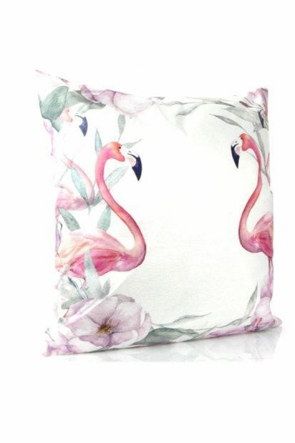 Dekoratif Flamingo Baskılı Yastık, İçi Elyaf Dolgu Ve Çıkabilen Fermuarlı Kılıf