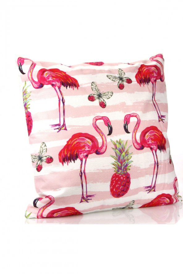 Dekoratif Flamingo Baskılı Yastık, İçi Elyaf Dolgu Ve Çıkabilen Fermuarlı Kılıf