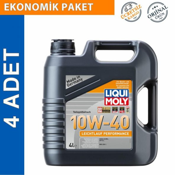Liqui Moly Leichtlauf Performance 10W-40 Motor Yağı 4 Lt (4 Adet) (8998)