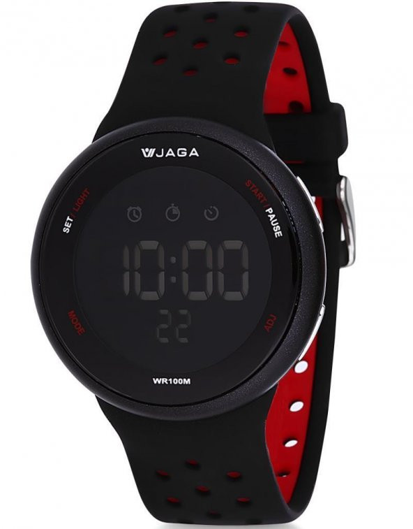 Jaga Unisex Bayan Erkek Kol Saati LCD Dijital Ekran Sportif 10ATM Kırmızı Siyah Pembe Renk Silikon K