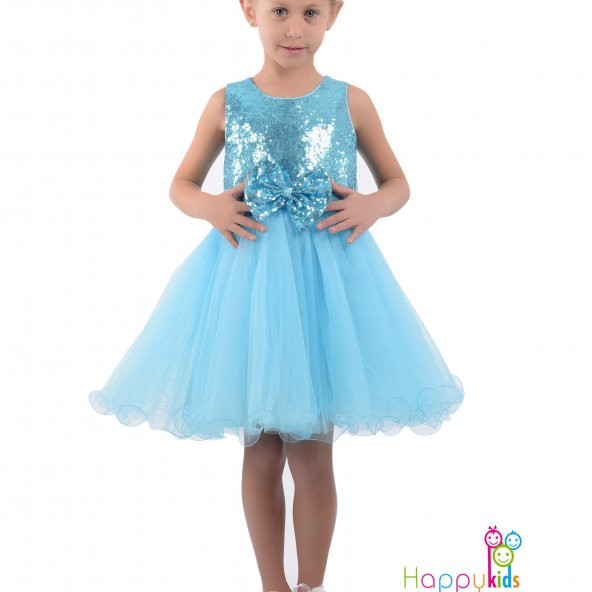Kız Çocuk Buz Mavisi Elsa Kostüm Elsa Elbise Payetli Kabarık Abiye 2-14 Yaş Arası