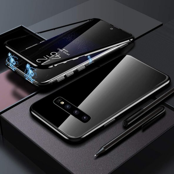 Samsung Galaxy S10+ PLUS Çerçeveli Mıknatıslı Metal 360 Tam Korum