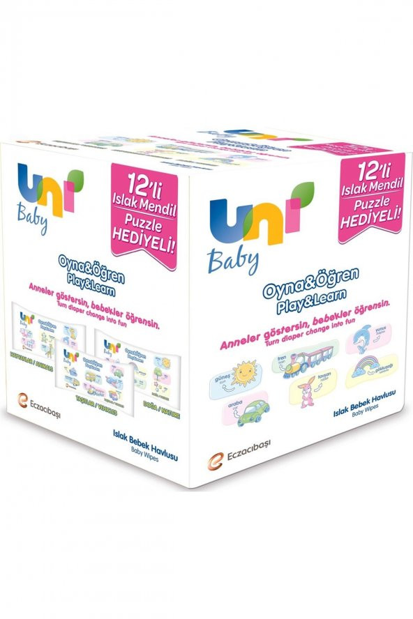 Uni Baby Oyna Öğren 12’li Islak Mendil - Puzzle Hediyeli - 2