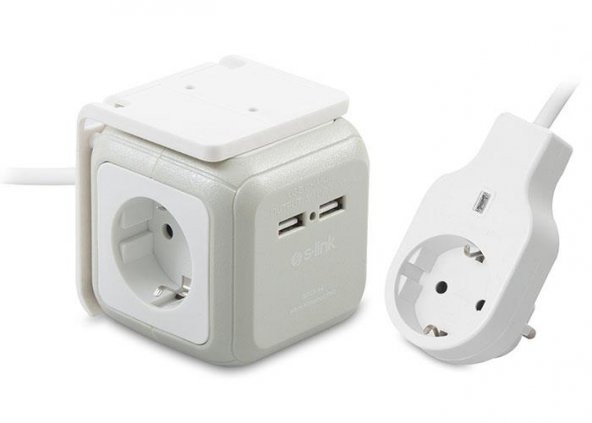 S-link Küp Akım Korumalı Priz 1.5m 4 lü+2 USB Hızlı Şarj Grup Priz
