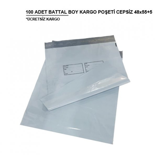 Battal Boy Kargo Poşeti Cepsiz 100 Adet 48x55+5