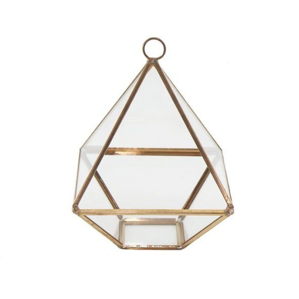 12x10cm Cam Fanus Üçgen Prizma Rose Renk Terrarium - 2