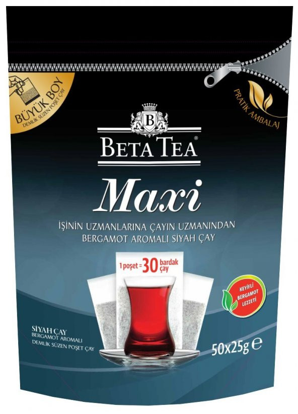 Beta Maxi Bergamot Aromalı Jumbo Demlik Poşet Siyah Çay 50 x 25 GR