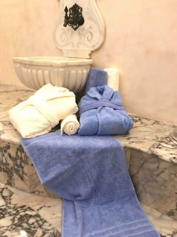 Maisonette Çift Kişilik Bornoz Takımı Aile Seti 6 Parça Krem-Mavi