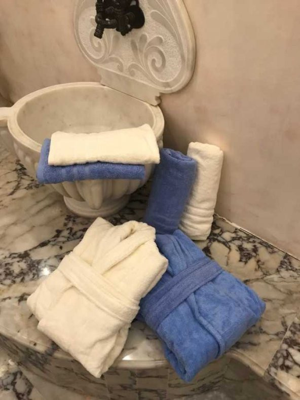 Maisonette Çift Kişilik Bornoz Takımı Aile Seti 6 Parça Krem-Mavi - 2