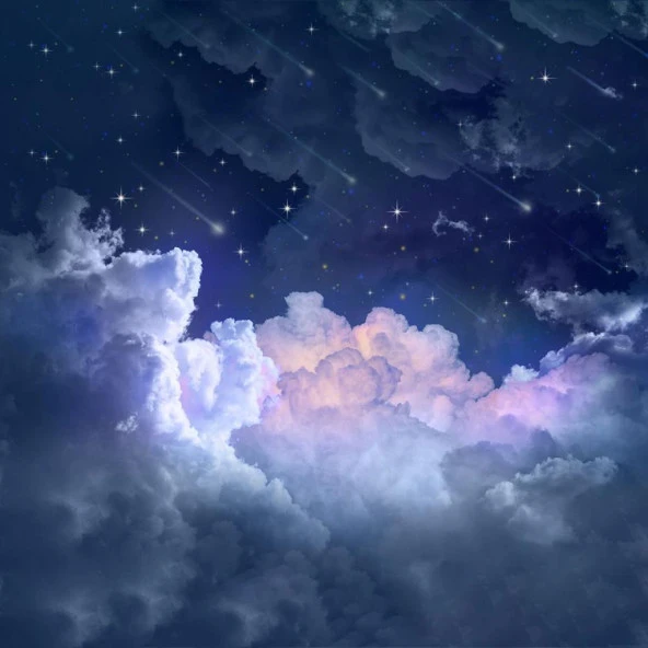 Baskılı Duş Perde Gece Gökyüzü Yıldız Desenli Mavi Mor - Resim 4