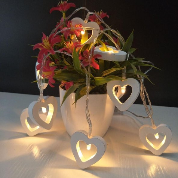 Led Işıklı Ahşap Kalp Dizeleri Dekoratif Pilli Aydınlatma Romantik Süsleme