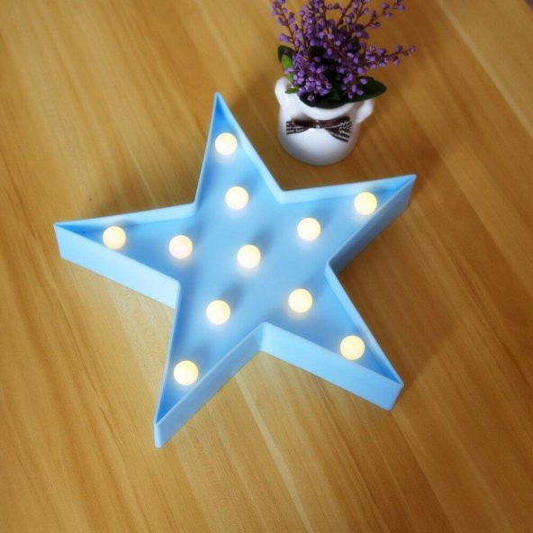 Dekoratif Led Işıklı Mavi Star Yıldız Gece Lambası Hediyelik