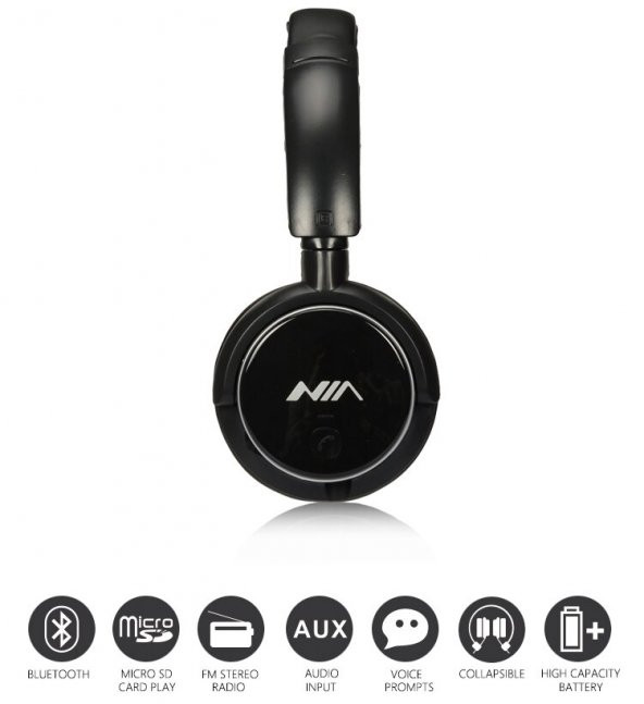 Nia Q1 Fm Radyolu Kablosuz bluetooth Kulaklık Extrabass Siyah - 5
