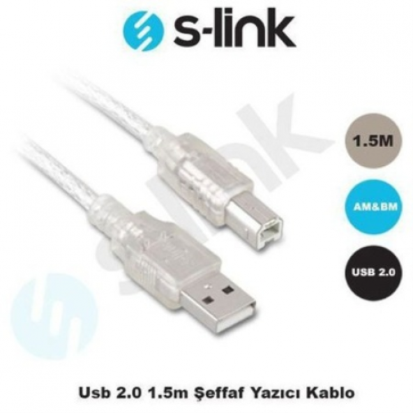 S-LINK SL-U2015 USB 2.0 ŞEFFAF 1.5M YAZICI KABLO