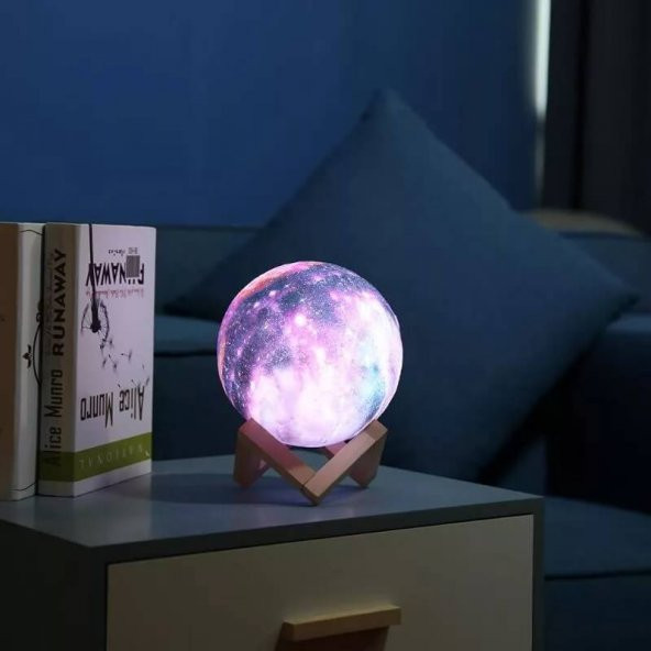 3D Renk Değiştiren Galaxy Ay Gece Lambası 15 cm Led Işıklı Dolunay Aydınlatma