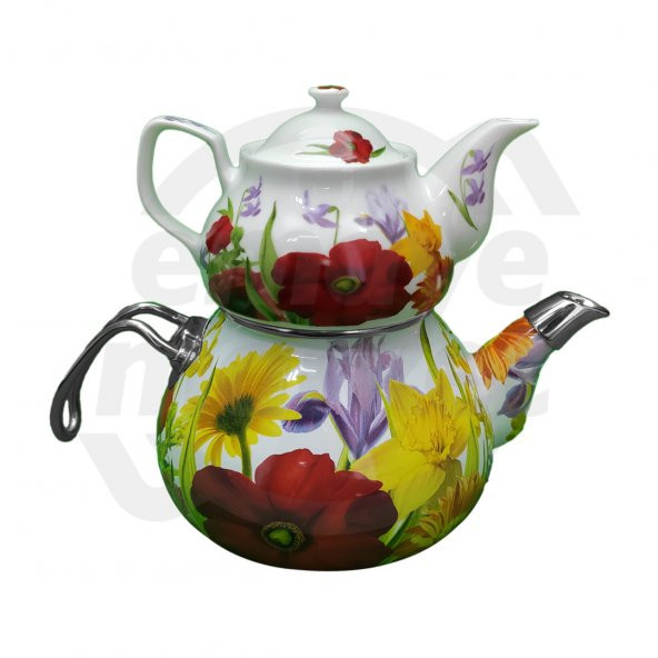 Emaye Porselen Çaydanlık Çiçek Desenli