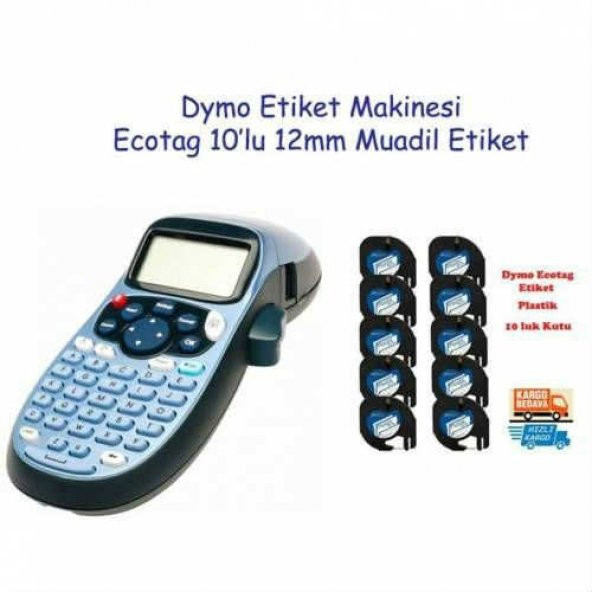 Dymo Letratag Etiket Yazıcı ve Ecotag Muadil Plastik Yedek Şerit Etiket 10 Lu Paket