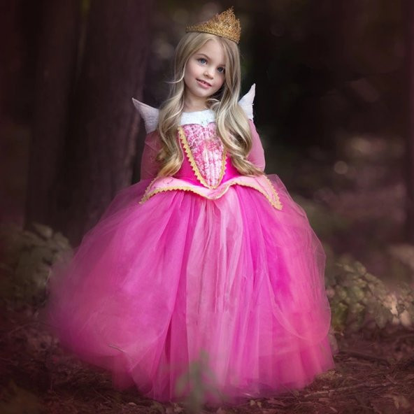 Kız Çocuk Prenses Aurora Uyuyan Güzel Elbise Aurora Kostüm Abiye