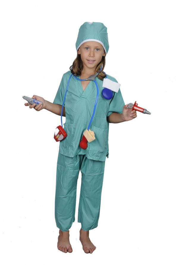 Unisex Erkek Kız Çocuk Cerrah Ameliyat Kostümü
