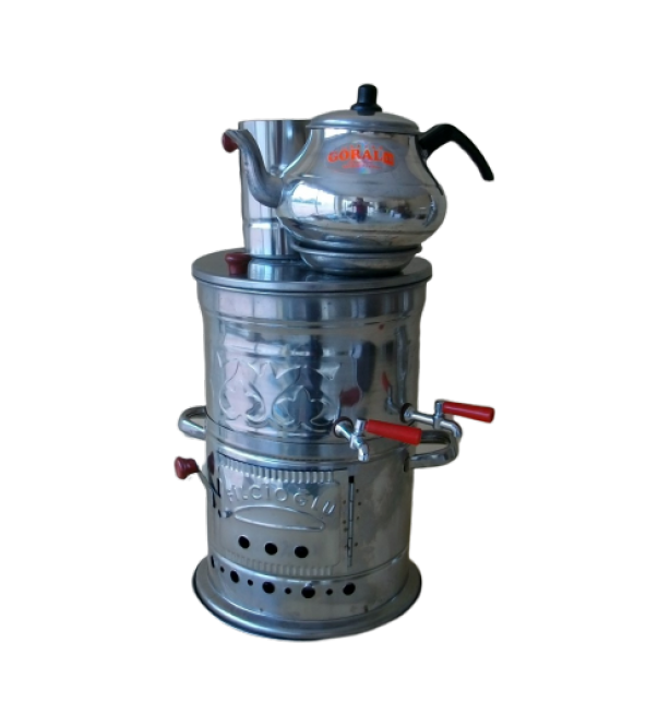 Semaver Çift Musluk Piknik Çay Semaveri Odunlu Demlikli 3 lt - 2