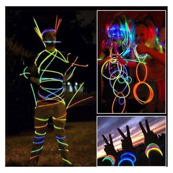 Neon Glow Stick - Işıklı Çubuk 50 Adet - En Ucuzu - Parti Işıkları - Işıklı Bileklik - Neon Bileklik