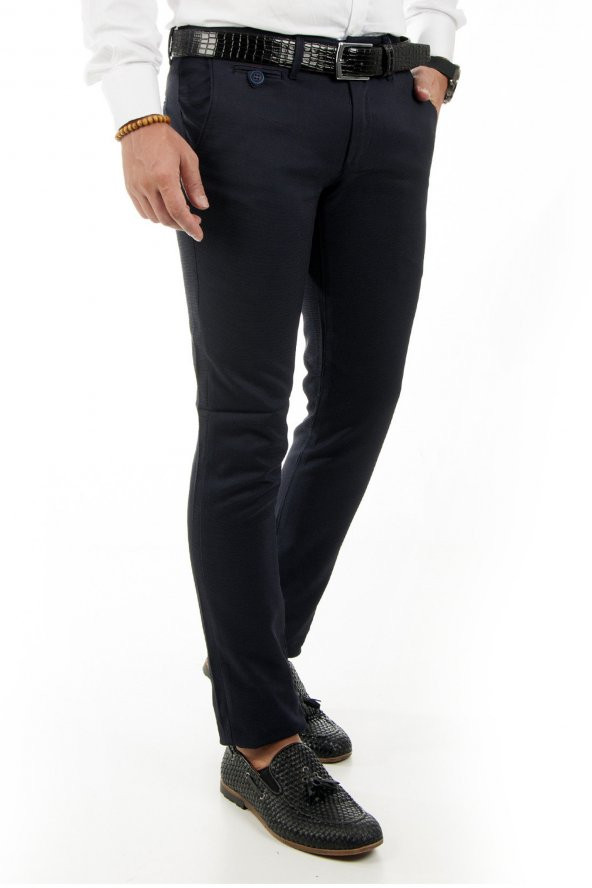 DeepSEA Lacivert Slim Fit Keten Pantolon 1707240